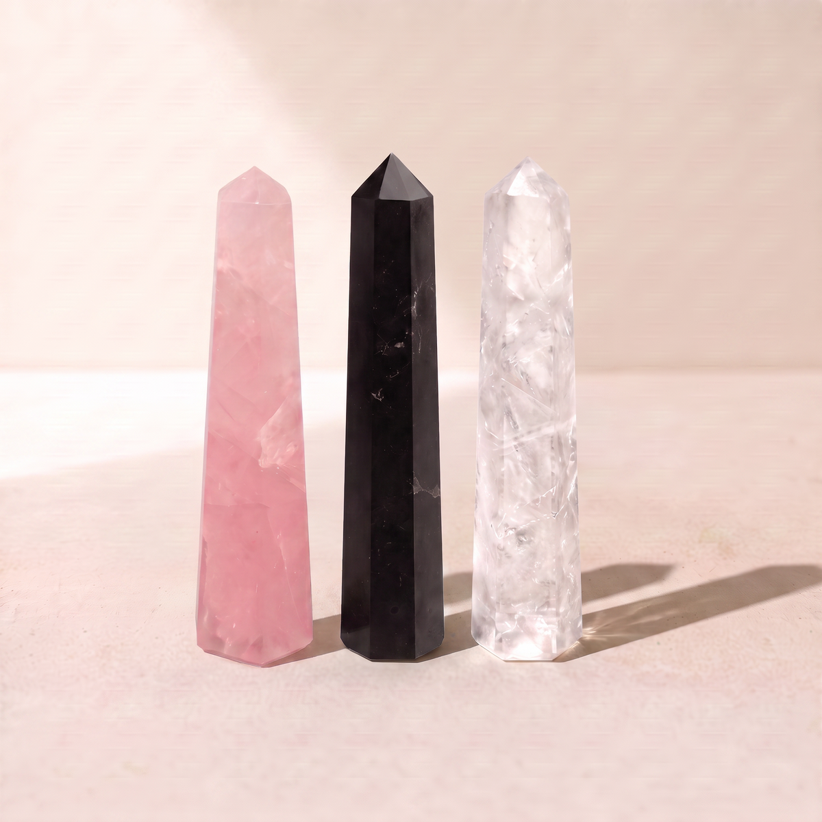 Crystal Point Set - Clear Quartz, Rose Quartz & Black Tourmaline